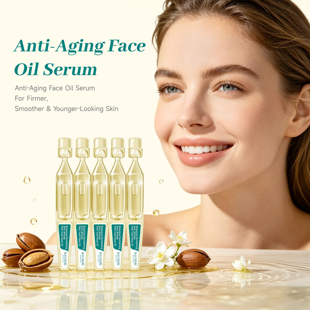 Anti-Aging Face Oil Serum Ampoules with Squalane, Camellia, Jojoba & Meadowfoam Seed Oil, 1ml x 30 S5908
