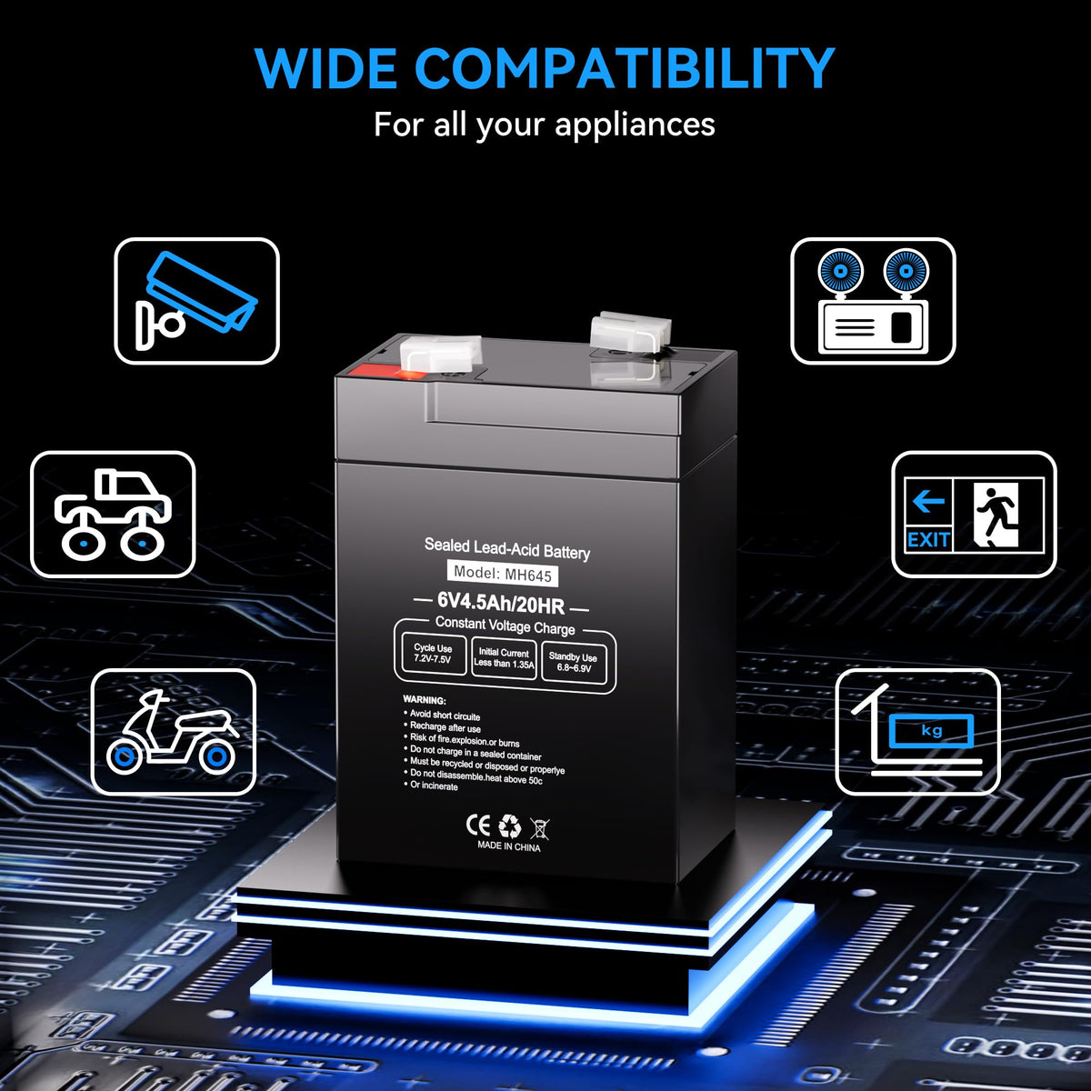 6V 4.5Ah Rechargeable SLA AGM Battery, 6 Pack W390