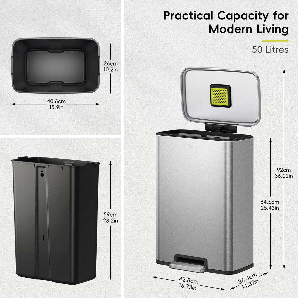 Matte Stainless 50 Liter Step Trash Can F10008