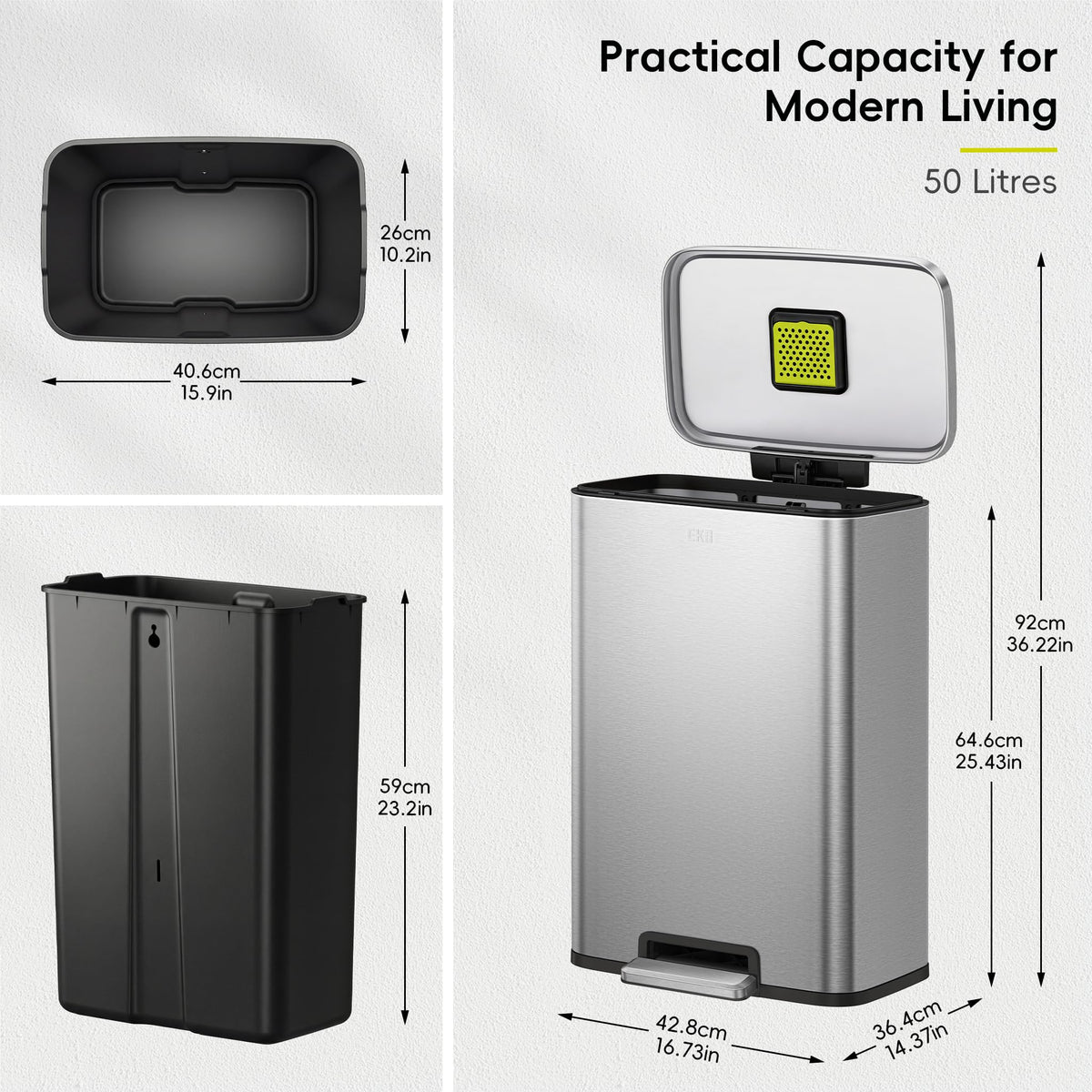 Matte Stainless 50 Liter Step Trash Can F10008