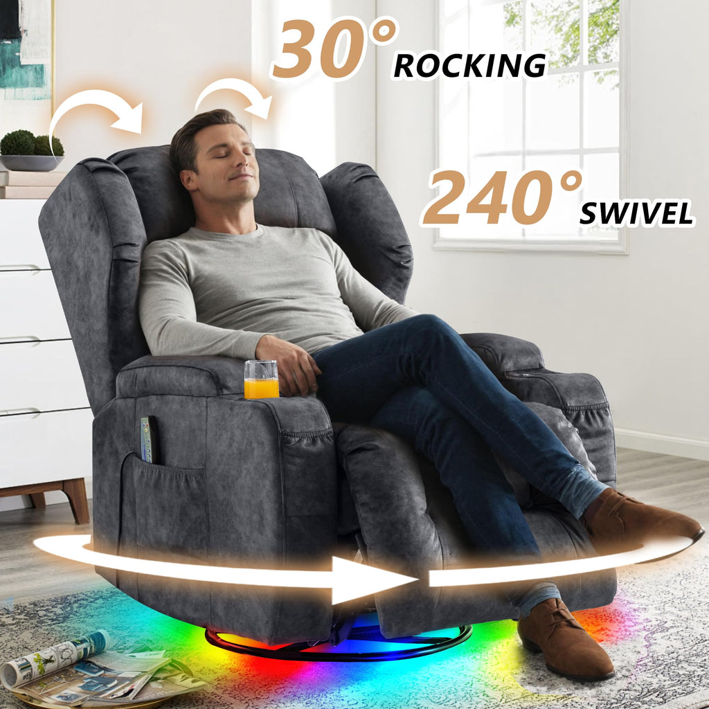 Dual Motor Power Swivel Rocker Recliner Chairs with Massage & Heat W645850