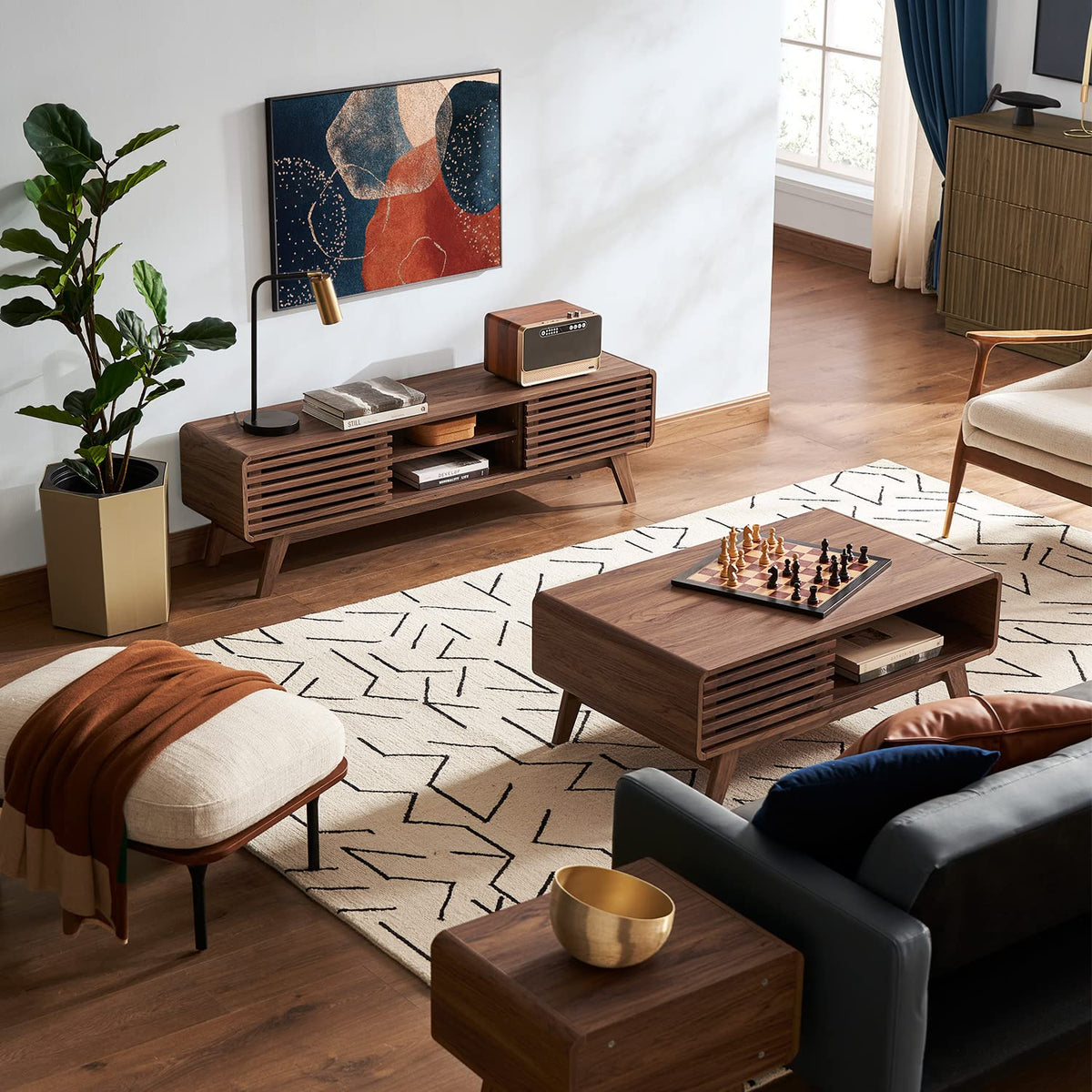 Walnut 59 inch TV Stand with Storage E672