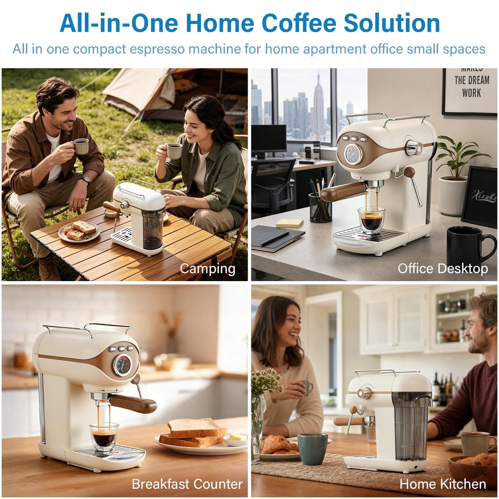 White Compact Espresso Machine with Milk Frother A61564