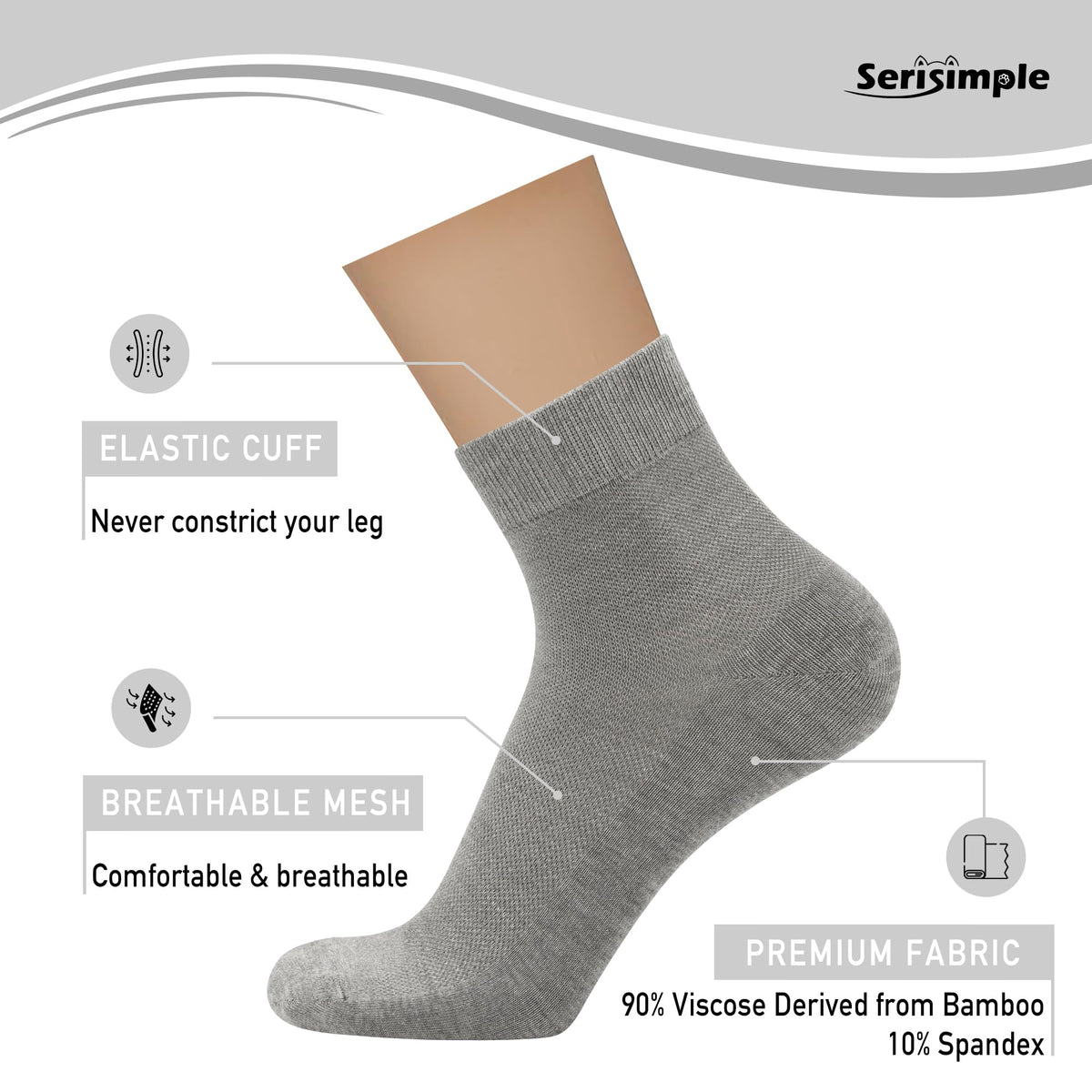 Mens Rayon Bamboo Mesh Breathable Ankle Socks 5 Pairs B74791
