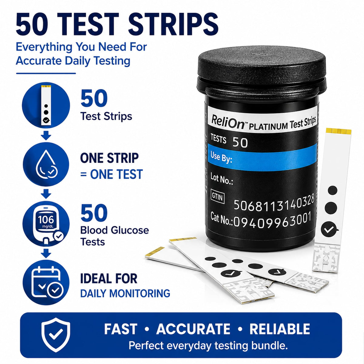 Test Strips 50 count + Lancets for Glucose Monitor Kit P876