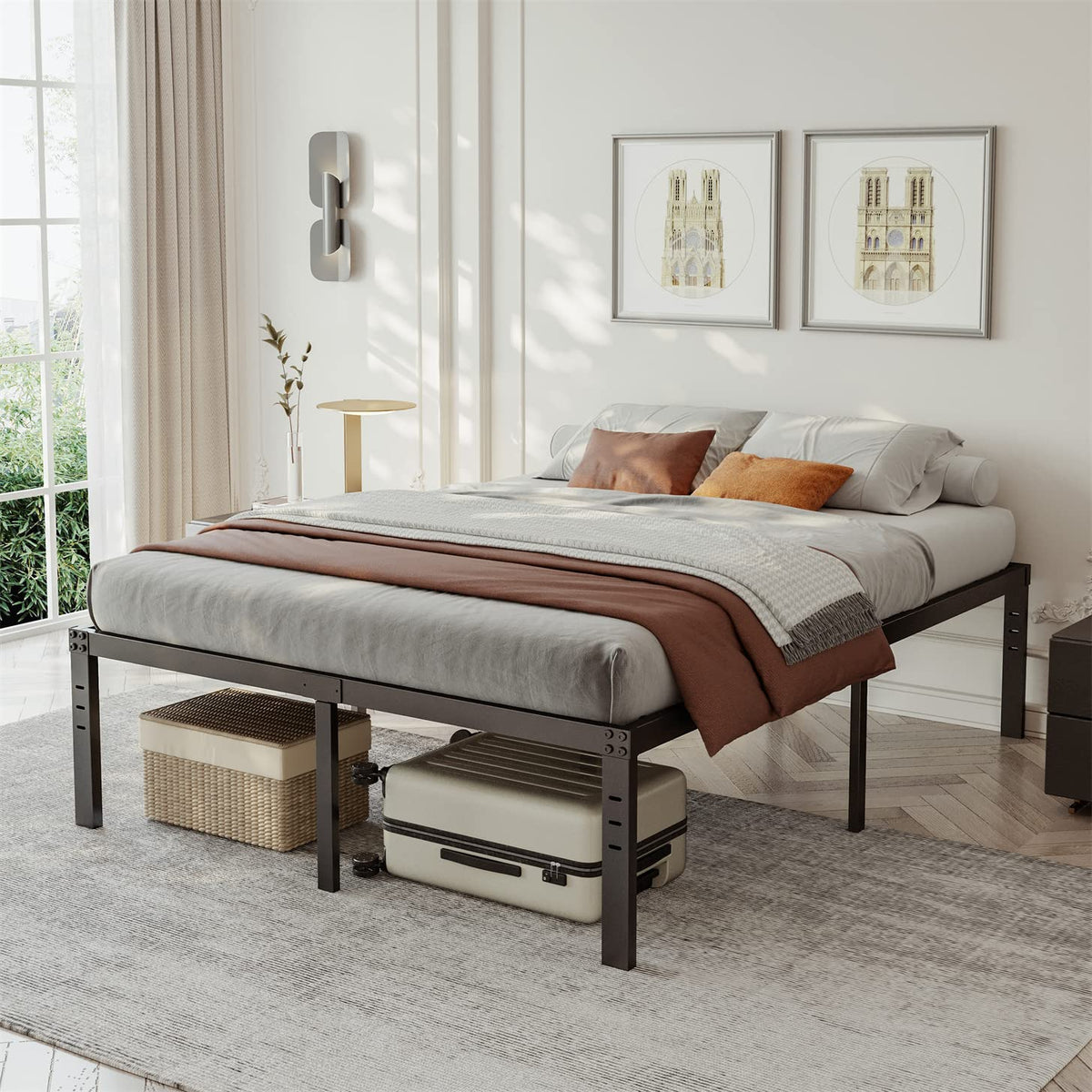 Queen Size 18 inch Tall Black Storage Bed Frame with Steel Slats V384004