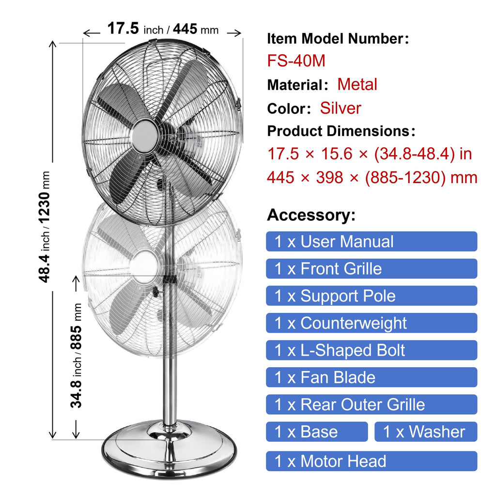 16-Inch 3-Speed Oscillating Pedestal Fan Y5675