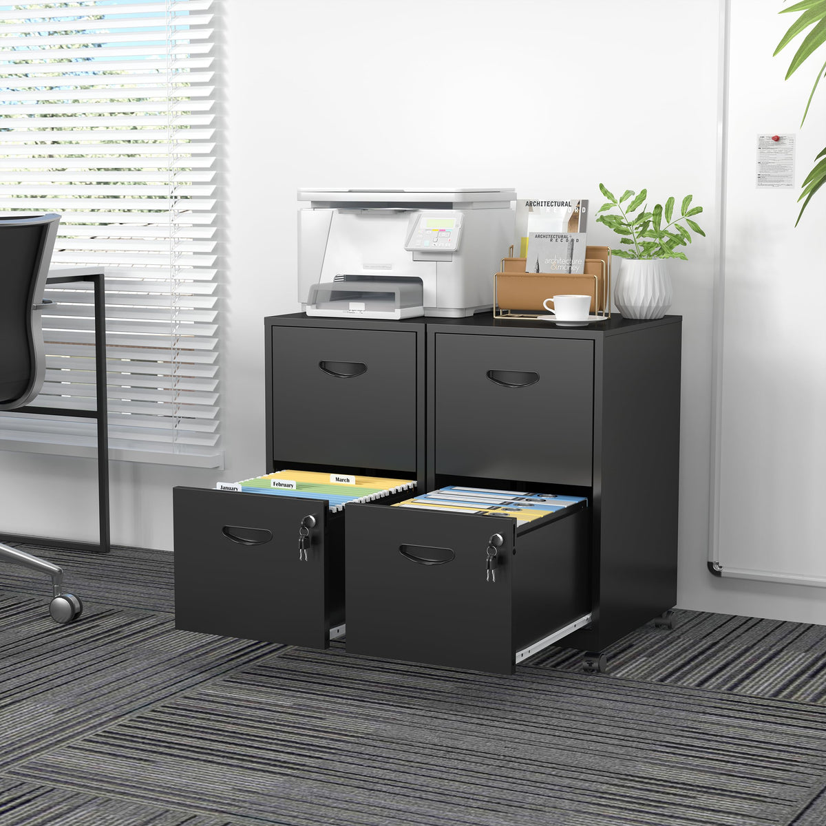 2 Drawer Black Metal File Cabinet with Lock C258