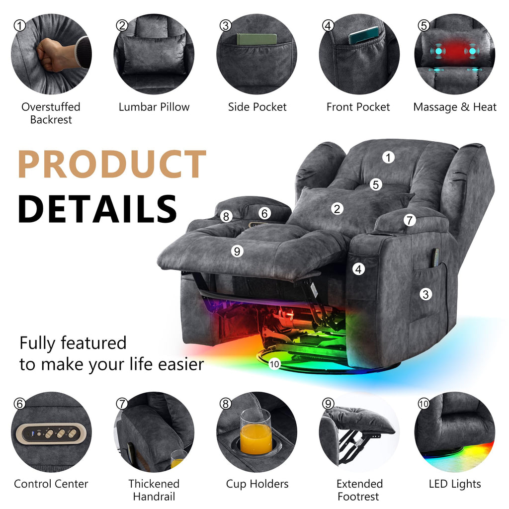 Dual Motor Power Swivel Rocker Recliner Chairs with Massage & Heat W645850