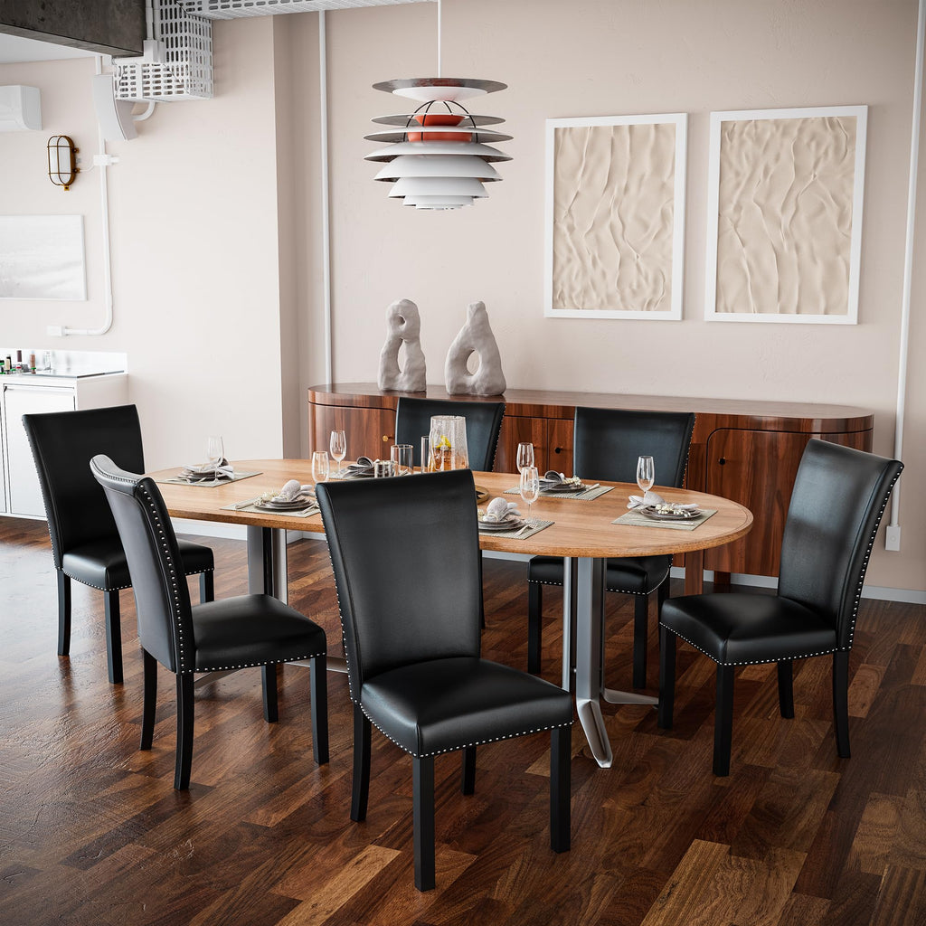 Black PU Leather Upholstered Dining Chairs Set of 2 V85684