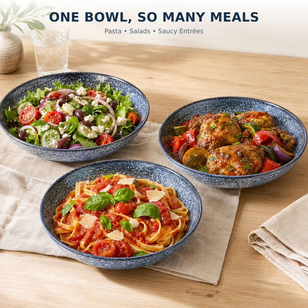8-Inch Ceramic Pasta Bowls, Set of 4, Blue Glaze F73326
