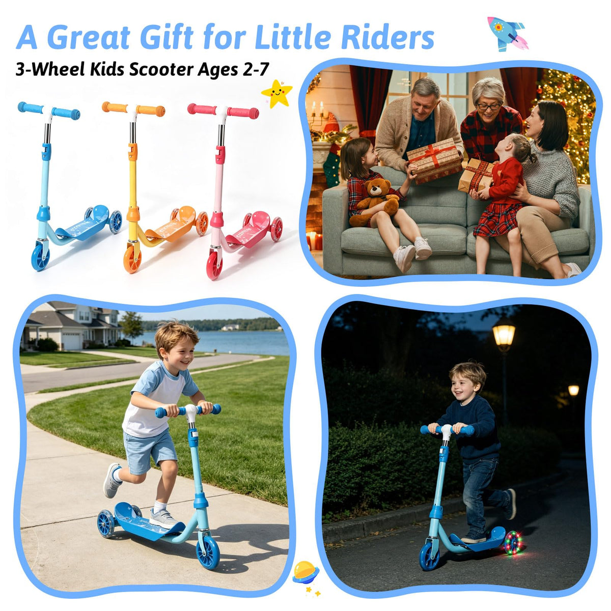 3-Wheel Kids Scooter Ages 2-7 Blue L943750