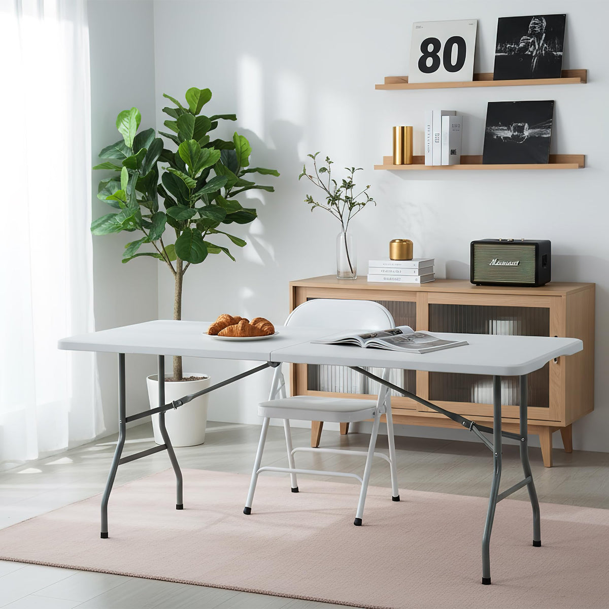 White Plastic Folding Table with Carry Handle H236945