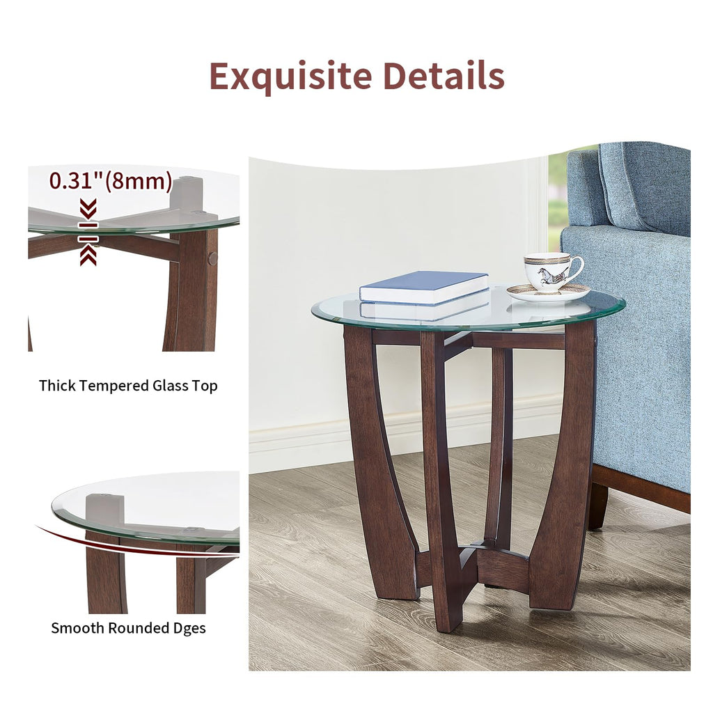 Round Glass End Table with Wood Base Z404150