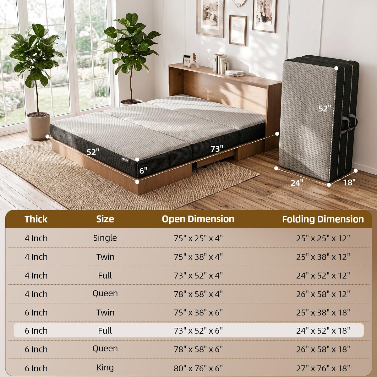 Memory Foam Trifold Mattress Full Size 6 Inch Grey R68942