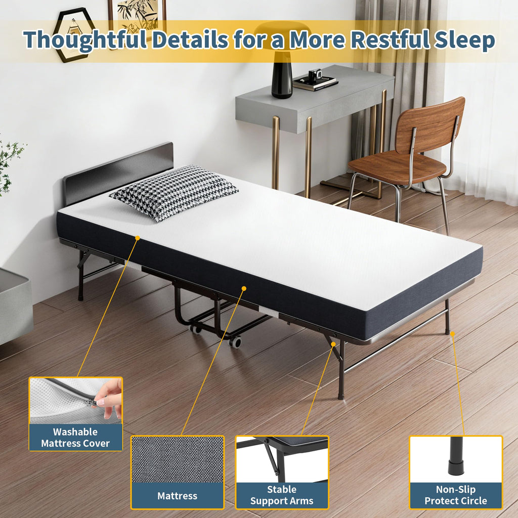 Folding Bed with Mattress, 75" x 38" Twin Size R3787