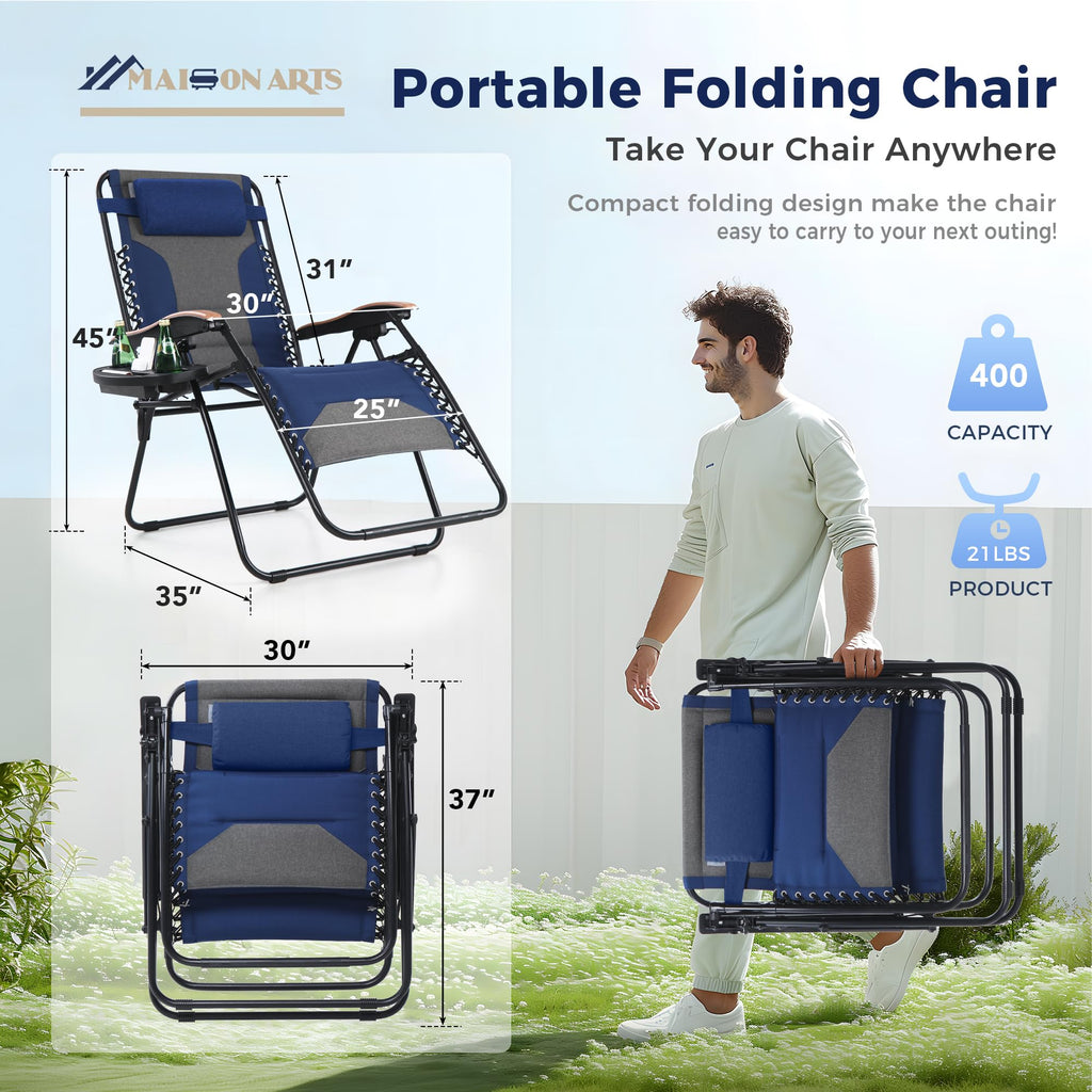 Oversized Padded Zero Gravity Chair Set of 2 Blue N872