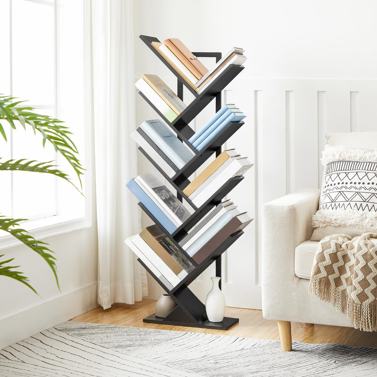 Black 9-Tier Wood Tree Bookshelf V12913