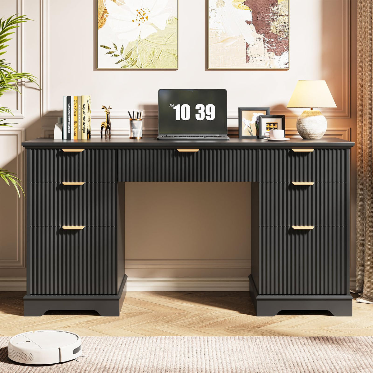 59" Fluted Desk with Storage Drawers M10072