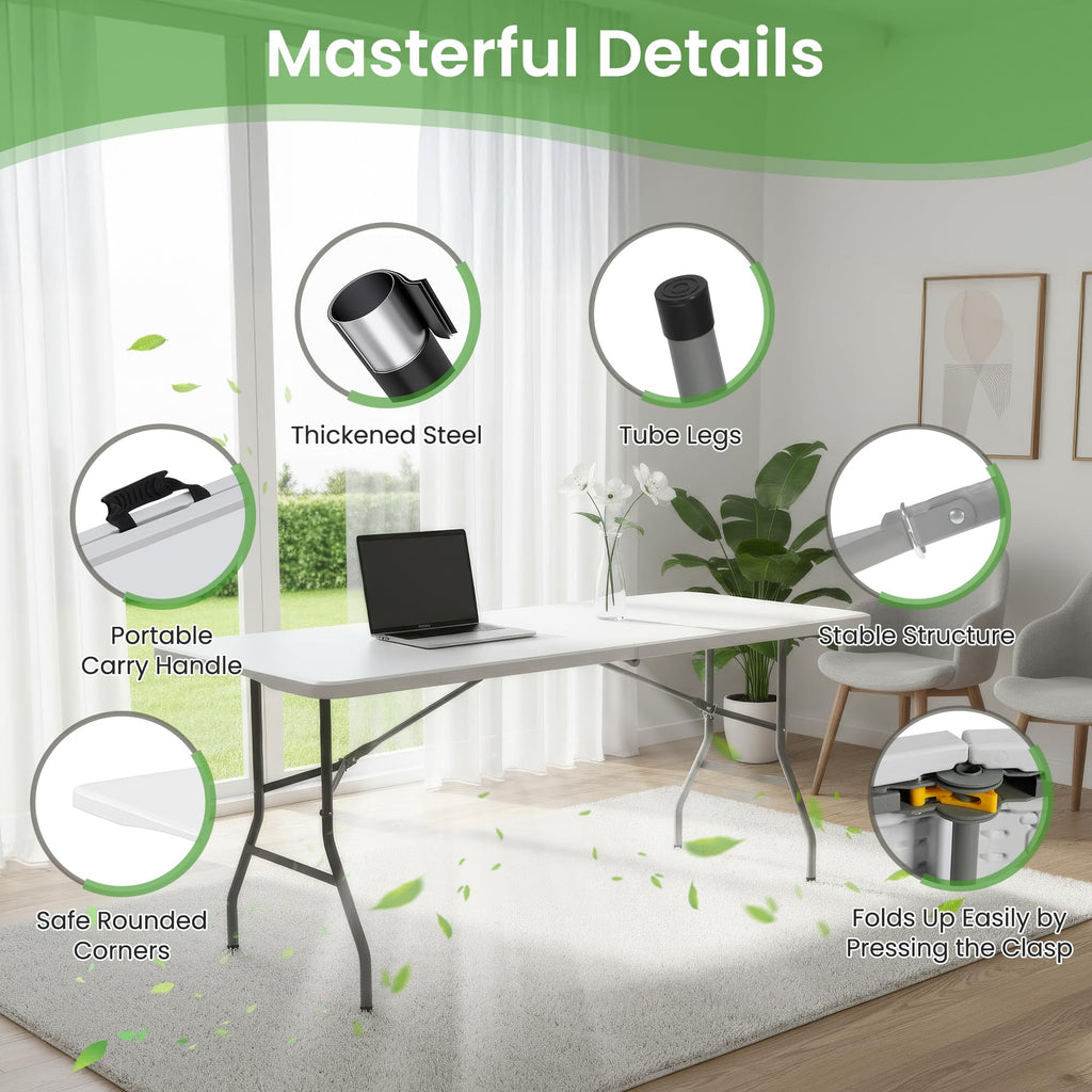 White Plastic Folding Table with Carry Handle H236945