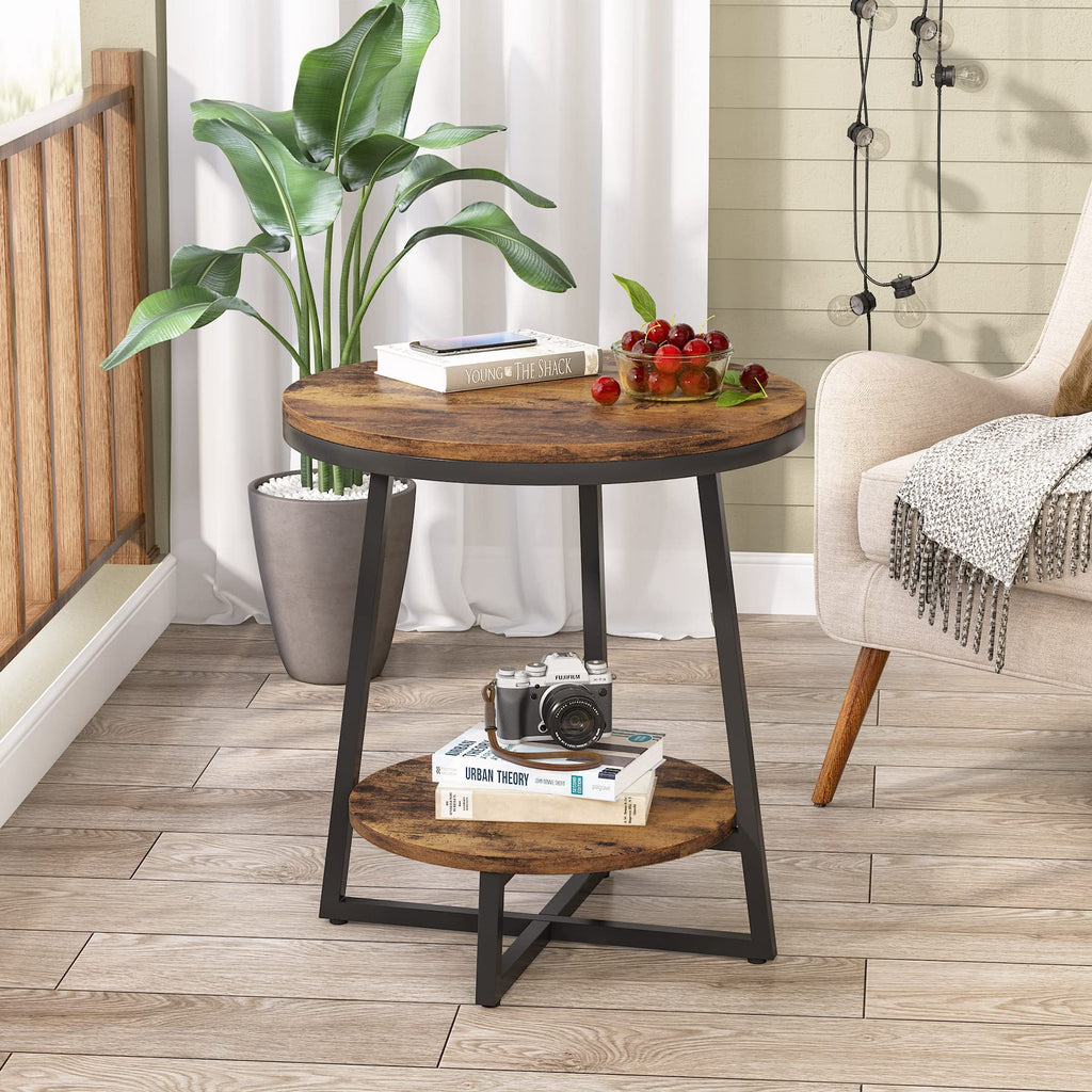 2 Tier Round End Table with Storage Shelf A1117