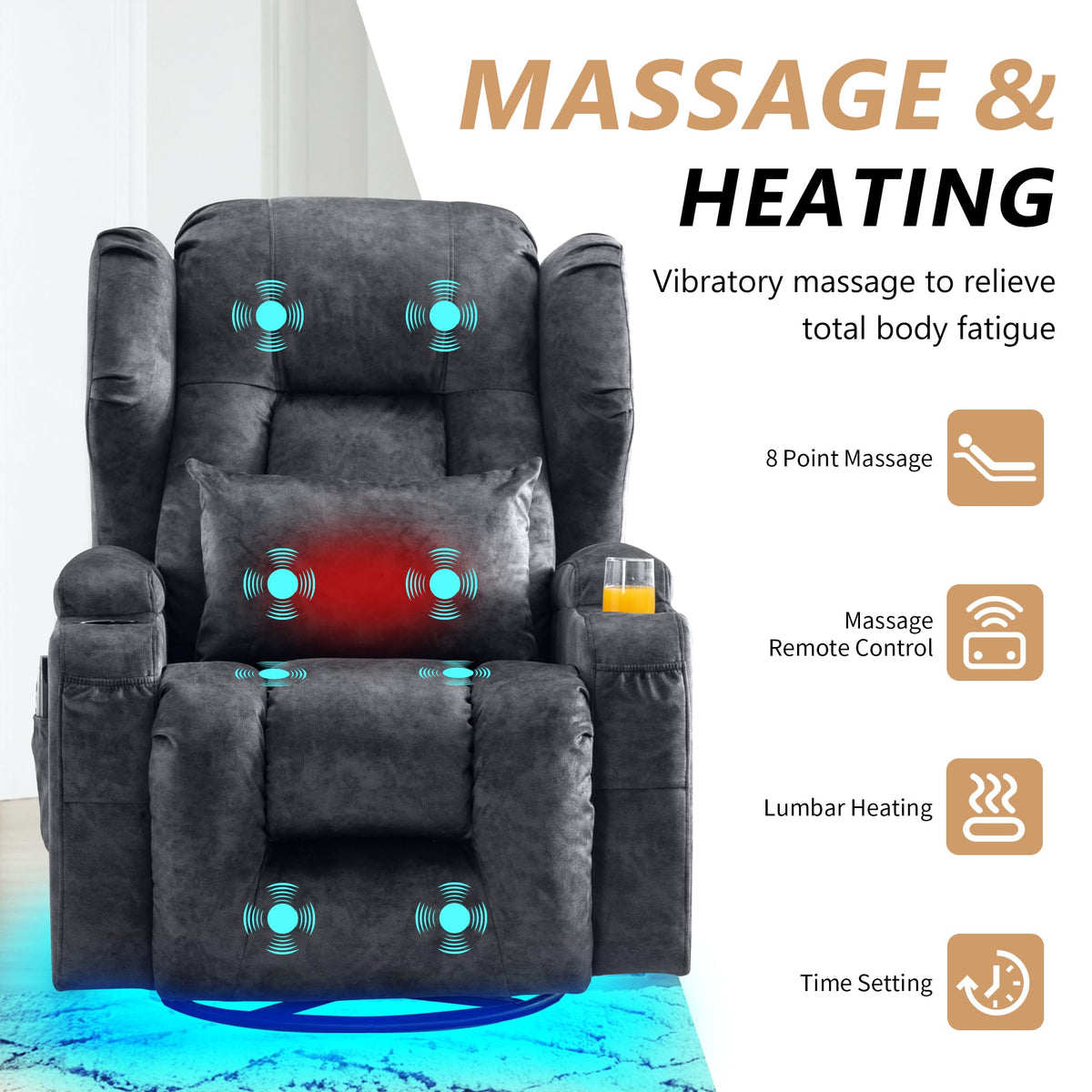 Dual Motor Power Swivel Rocker Recliner Chairs with Massage & Heat W645850