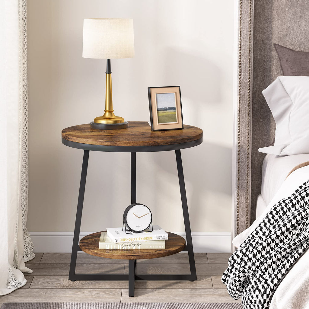 2 Tier Round End Table with Storage Shelf A1117