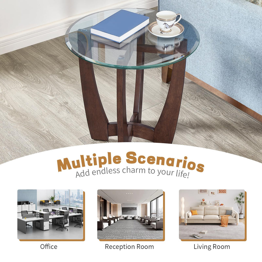 Round Glass End Table with Wood Base Z404150