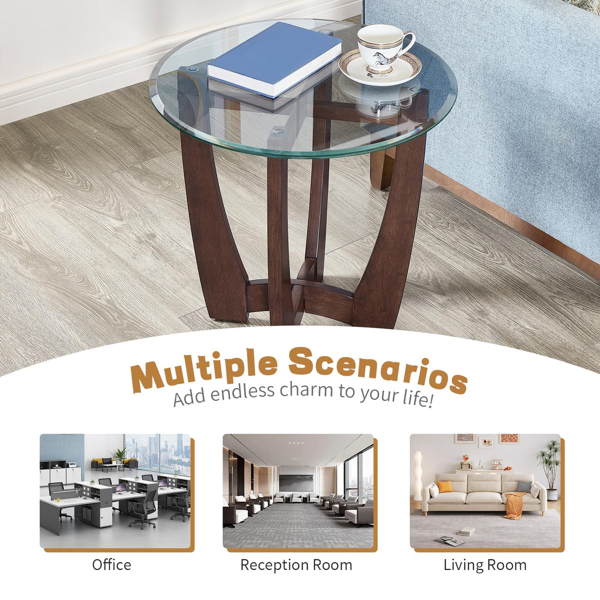 Round Glass End Table with Wood Base Z404150