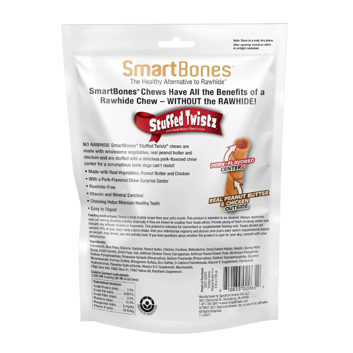 Peanut Butter Pork Flavor Rawhide-Free Dog Chews 6 Twistz C7760