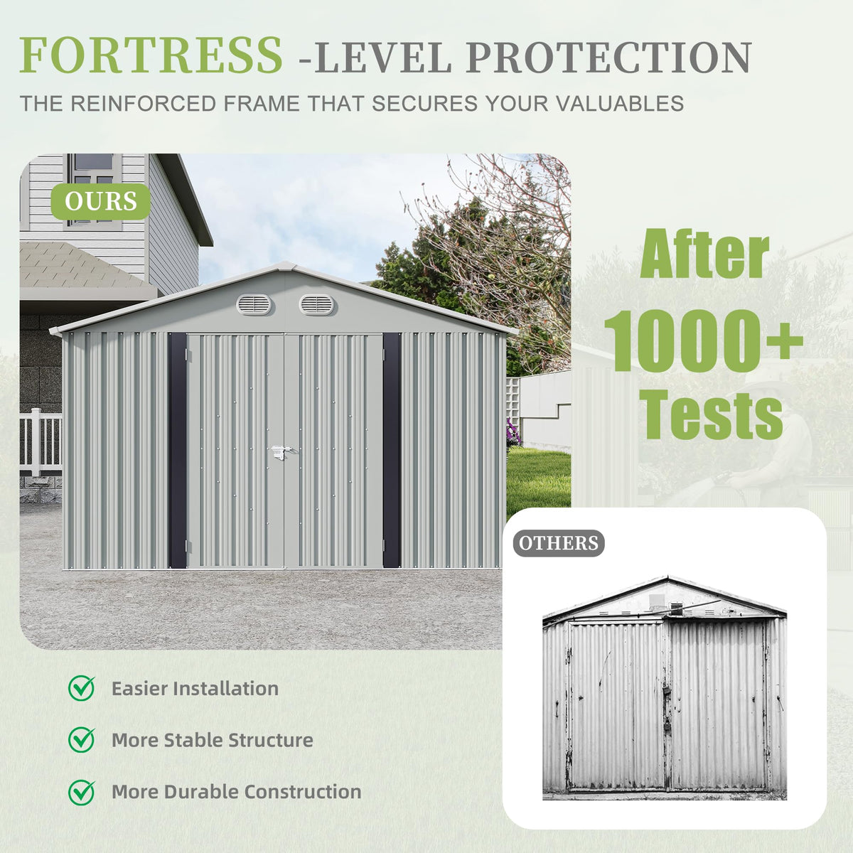 10x12 FT White Metal Storage Shed with Lockable Doors Y78239