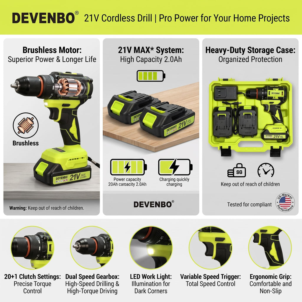21V Brushless Cordless Drill Set T91212