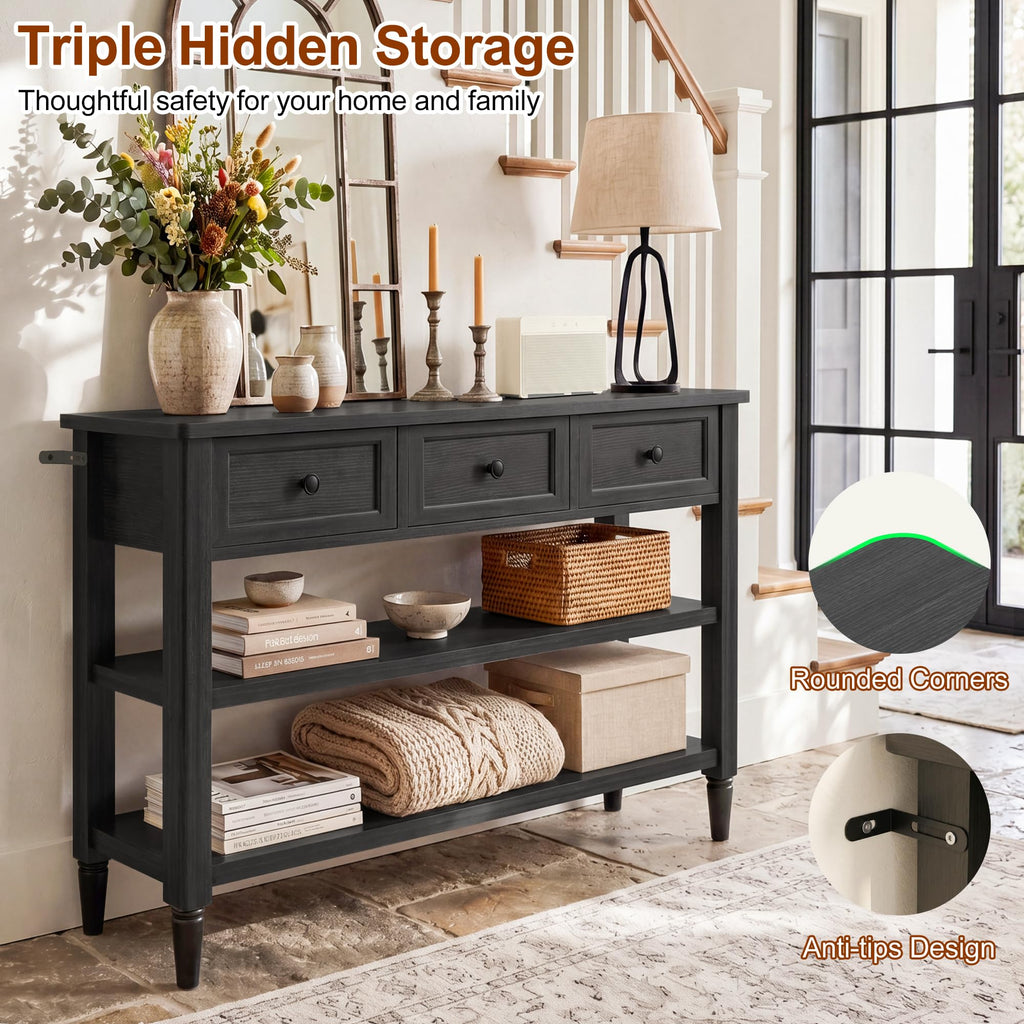 43" Farmhouse Entryway Table with 3 Drawers 2 Shelves A4801