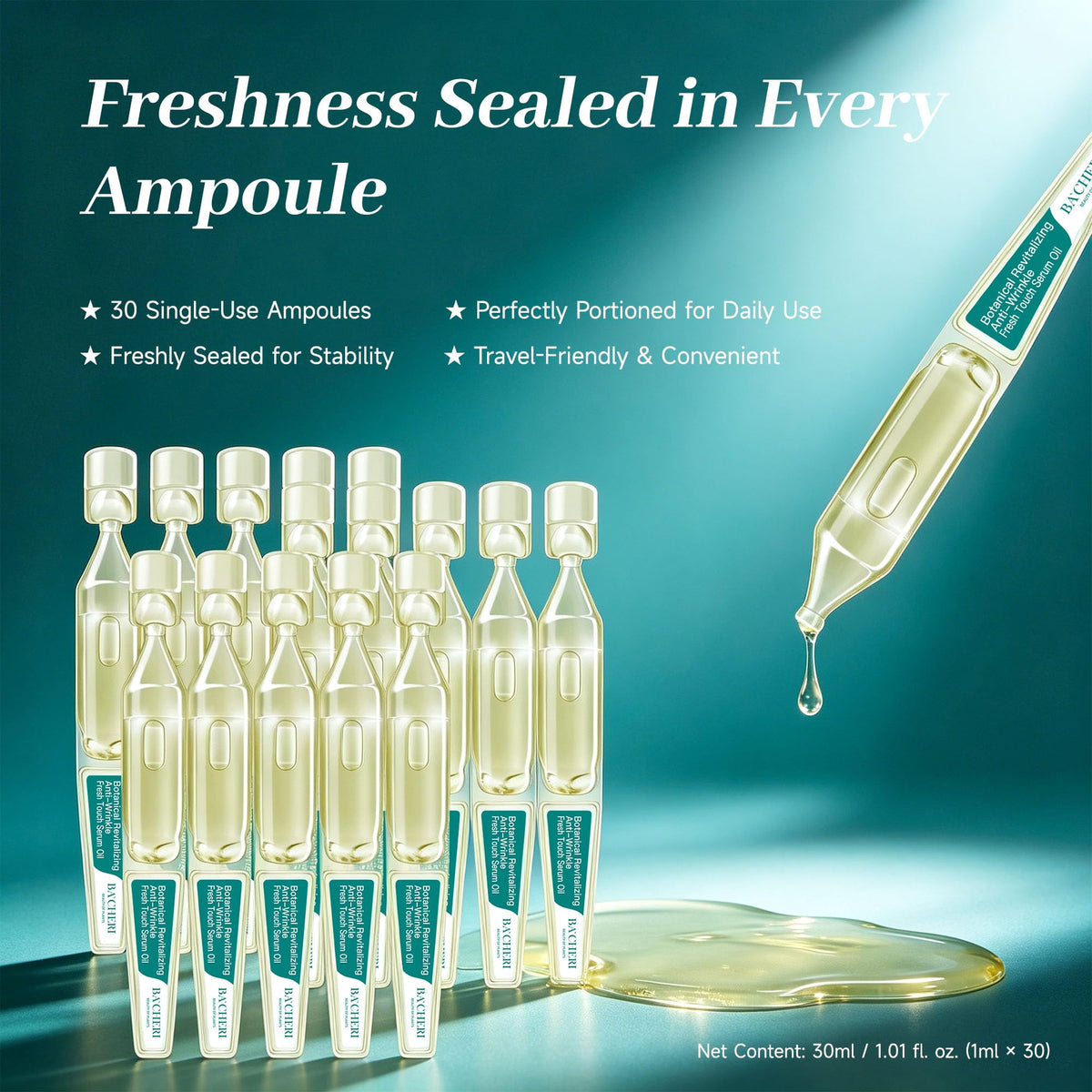 Anti-Aging Face Oil Serum Ampoules with Squalane, Camellia, Jojoba & Meadowfoam Seed Oil, 1ml x 30 S5908
