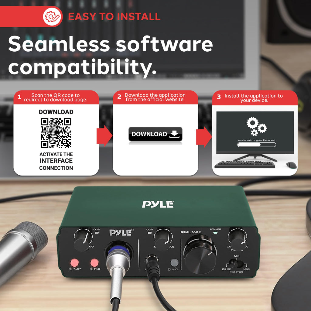 USB Audio Interface 2 Inputs 2 Outputs 48V Phantom Power Metal Z768373