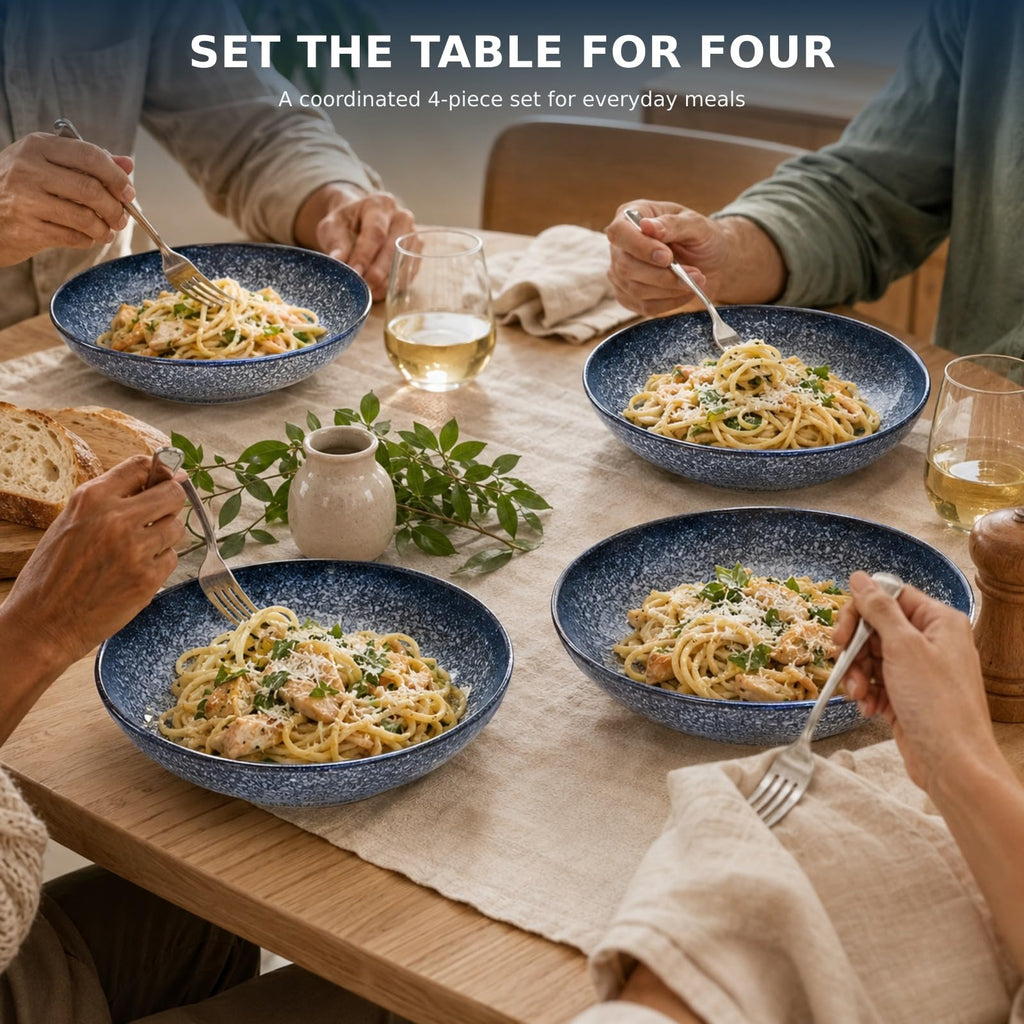 8-Inch Ceramic Pasta Bowls, Set of 4, Blue Glaze F73326