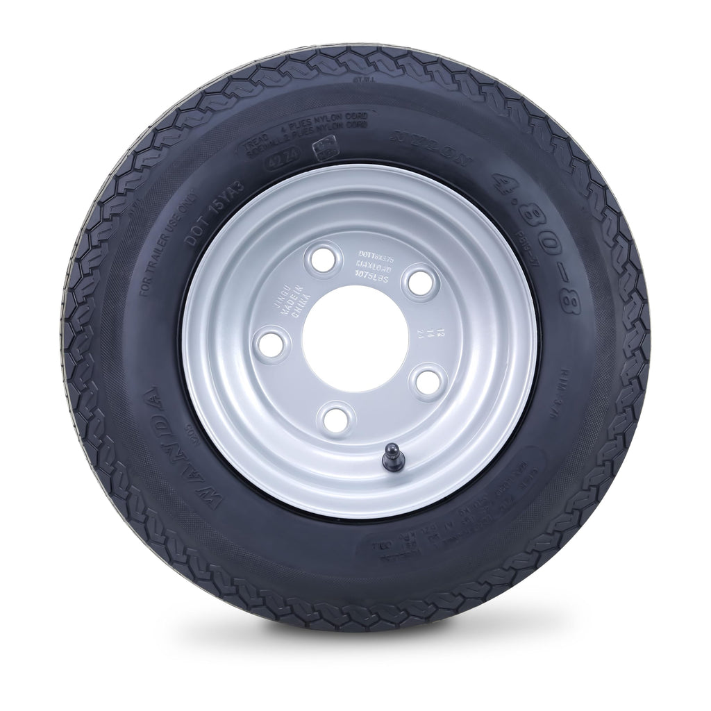 Trailer Tire Wheel 4.80-8 6-Ply 5 Lugs 4.5 Silver Rim Pk2 A30163