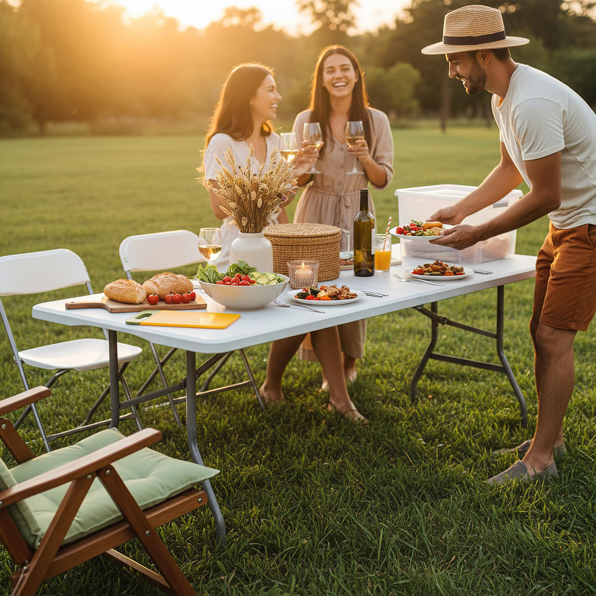 White Plastic Folding Table with Carry Handle H236945