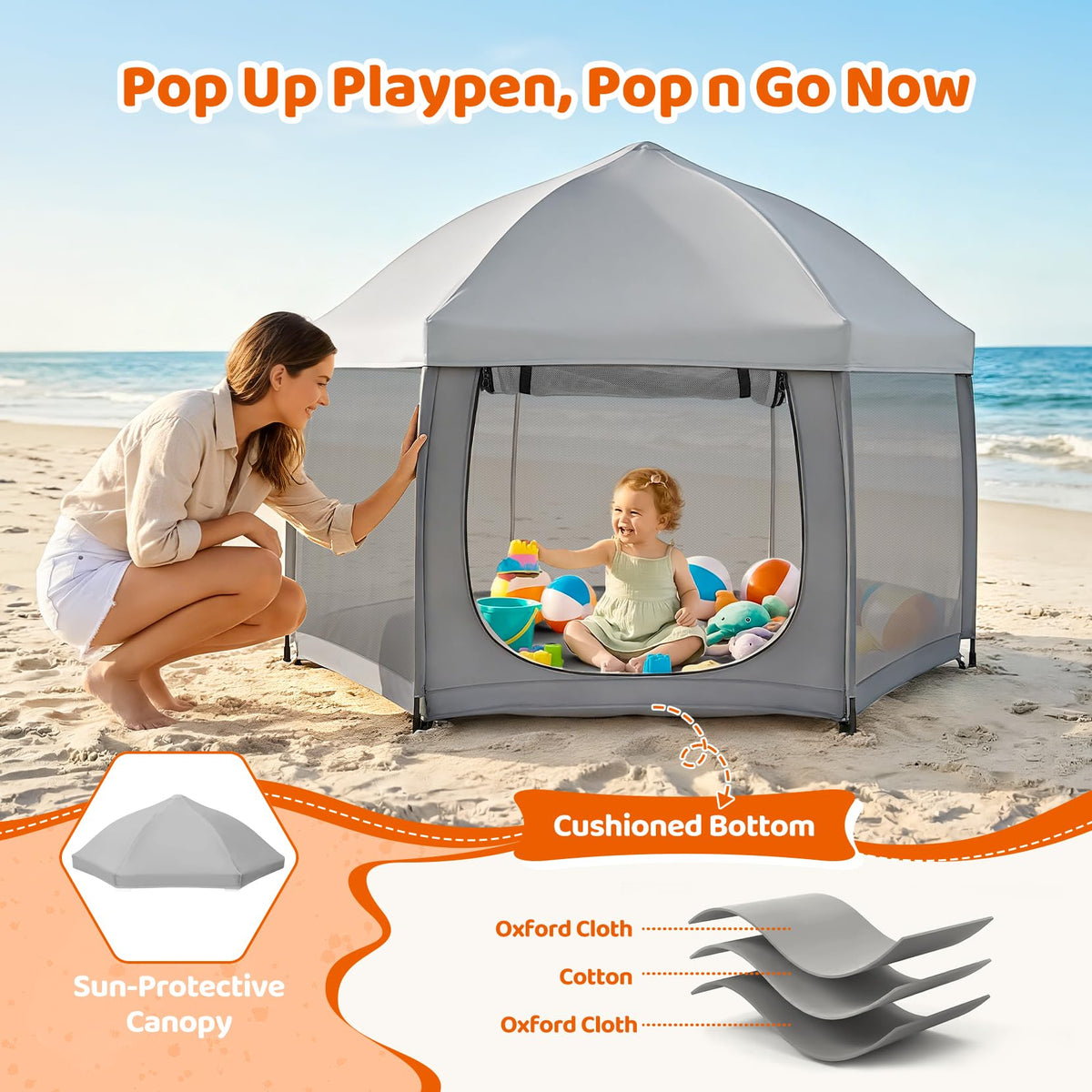 Portable Pop Up Playpen with Canopy E344117