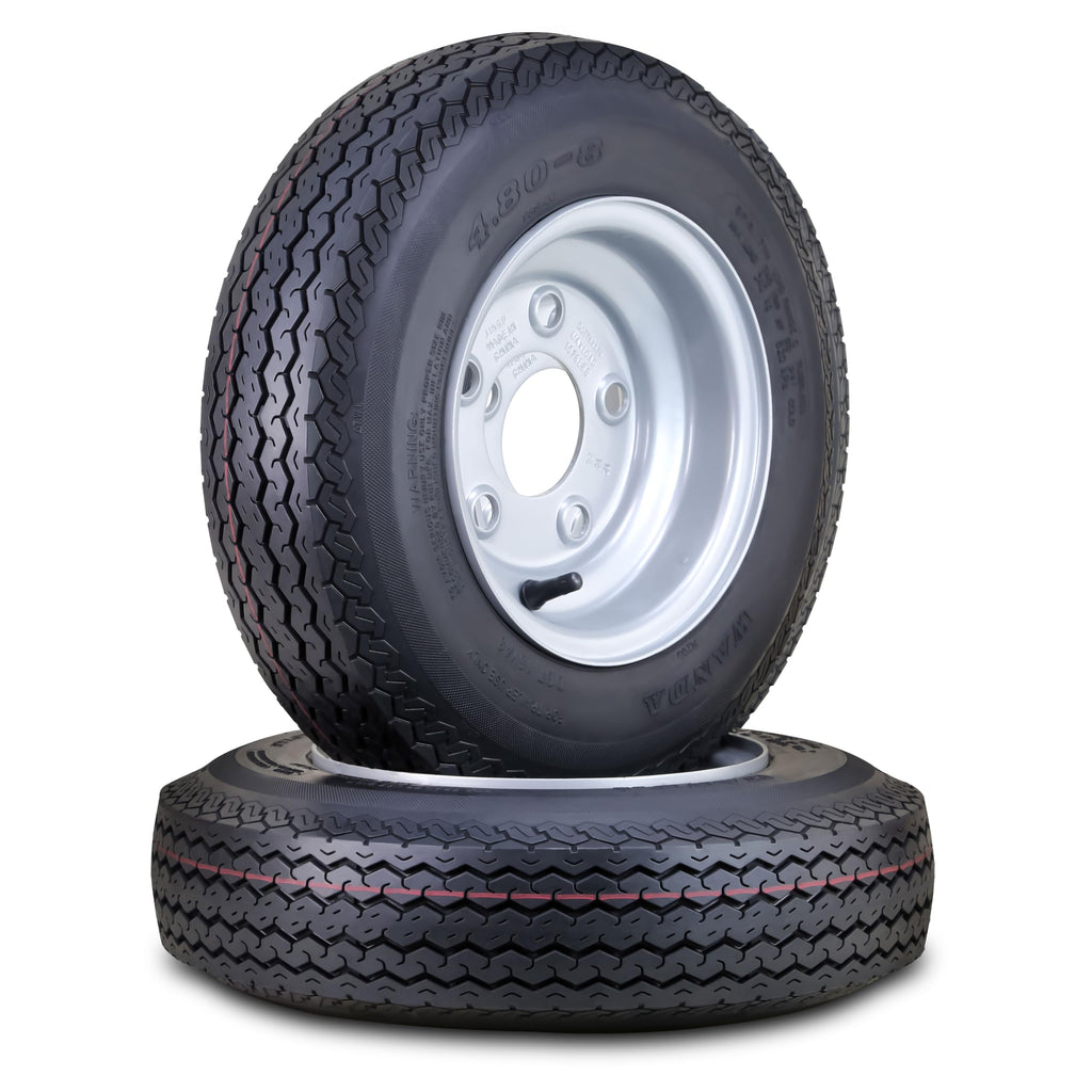 Trailer Tire Wheel 4.80-8 6-Ply 5 Lugs 4.5 Silver Rim Pk2 A30163