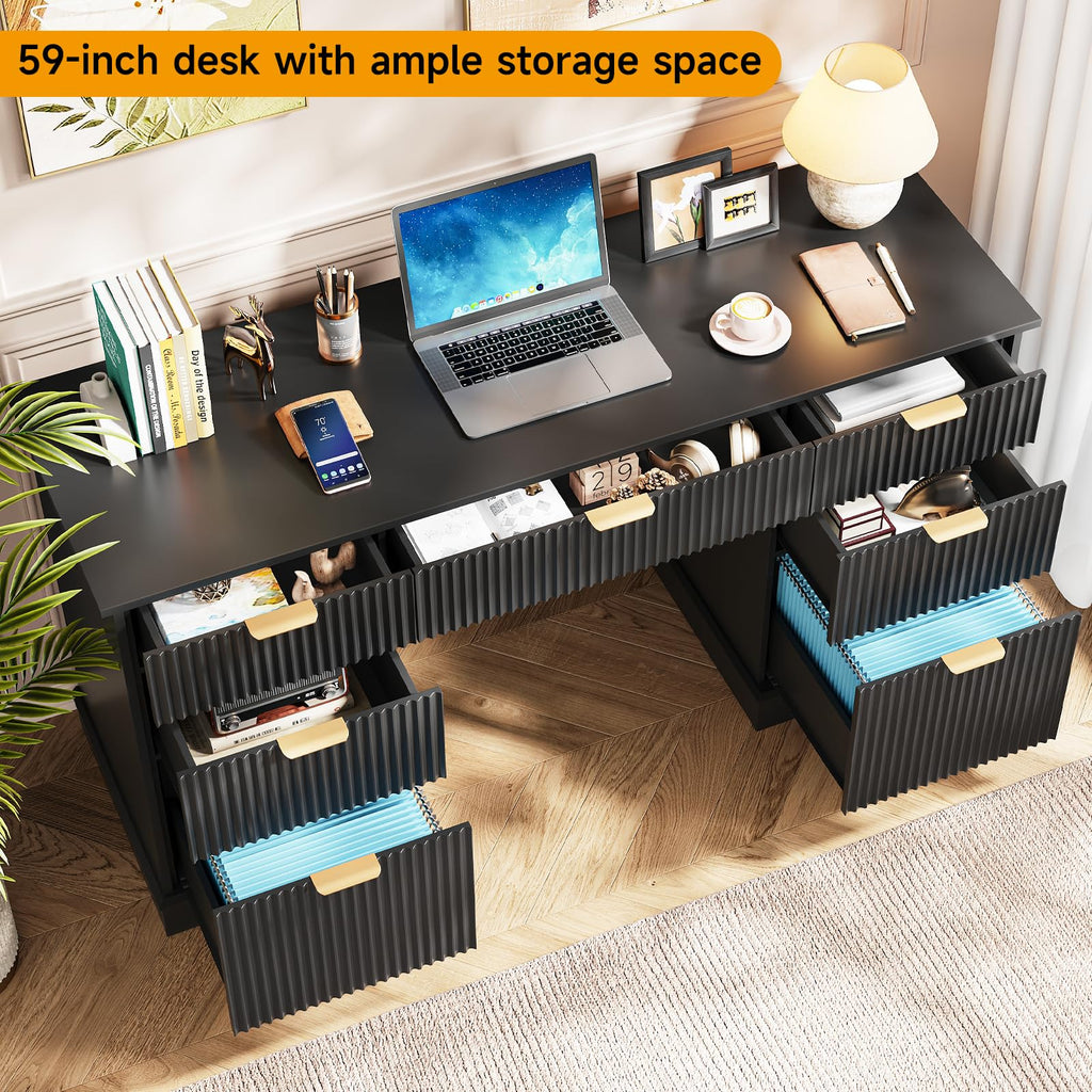 59" Fluted Desk with Storage Drawers M10072