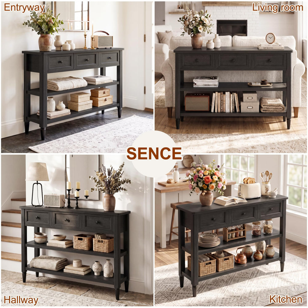 43" Farmhouse Entryway Table with 3 Drawers 2 Shelves A4801