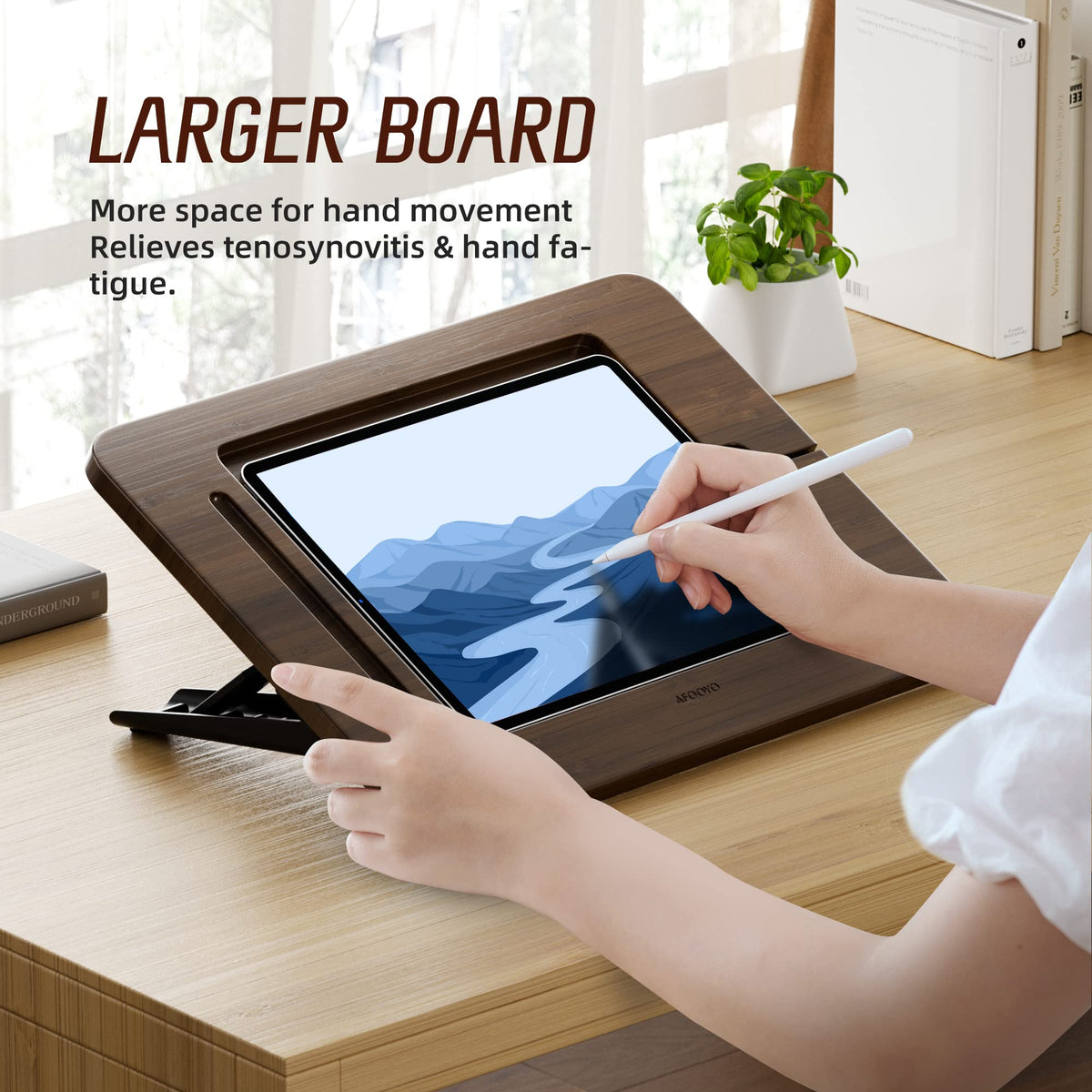 Bamboo Tablet Stand with 5 Pack Pencil Grips Q6414