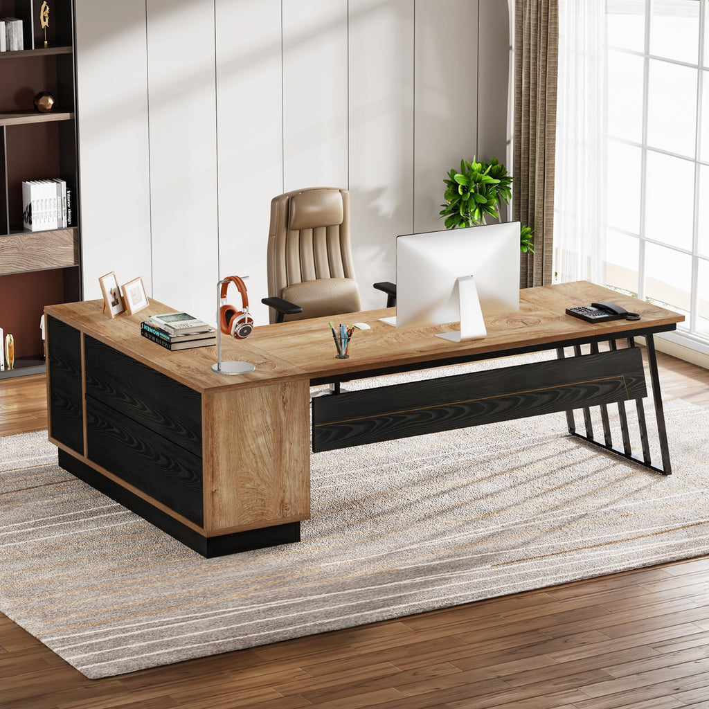 71-Inch L-Shaped Executive Desk with Cabinet J302023