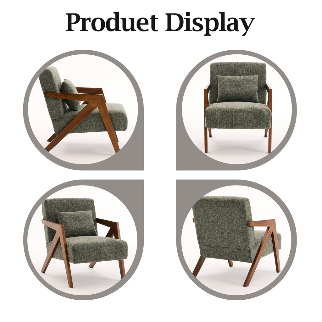 Mid-Century Modern Chenille Accent Chair Set of 2 with Wood Frame A1382