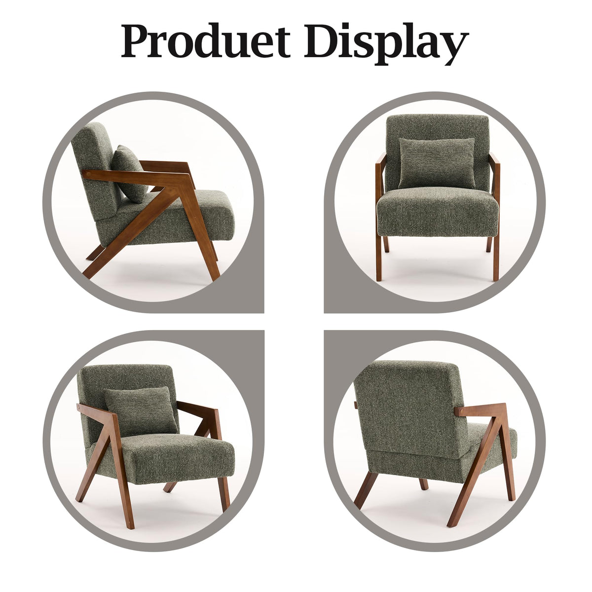 Mid-Century Modern Chenille Accent Chair Set of 2 with Wood Frame A1382