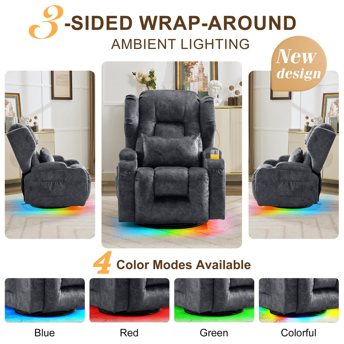 Dual Motor Power Swivel Rocker Recliner Chairs with Massage & Heat W645850