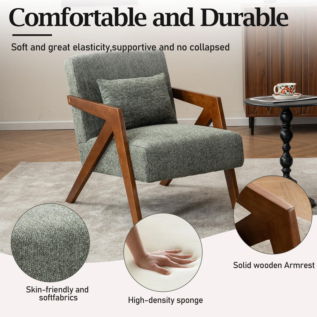 Mid-Century Modern Chenille Accent Chair Set of 2 with Wood Frame A1382