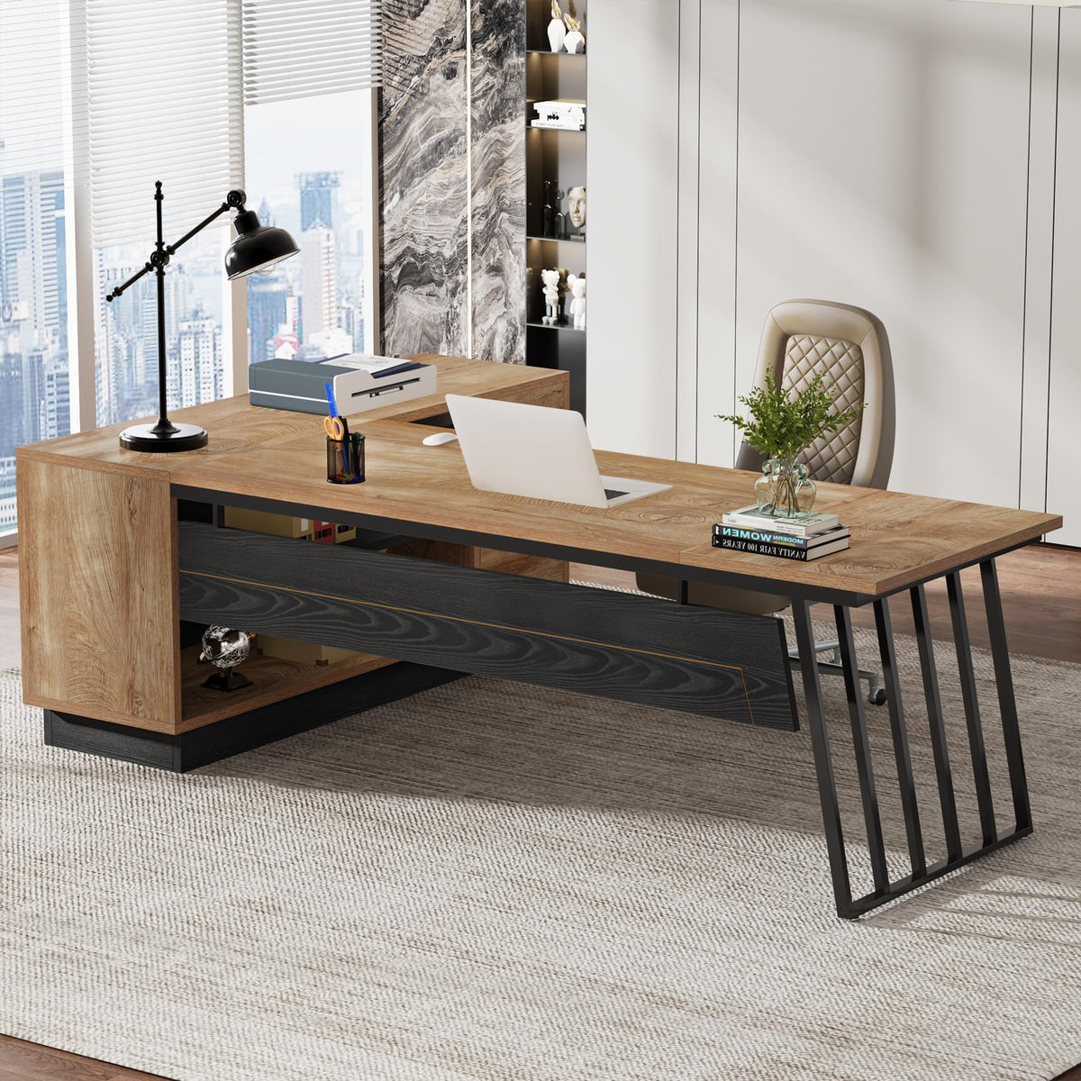 71-Inch L-Shaped Executive Desk with Cabinet J302023