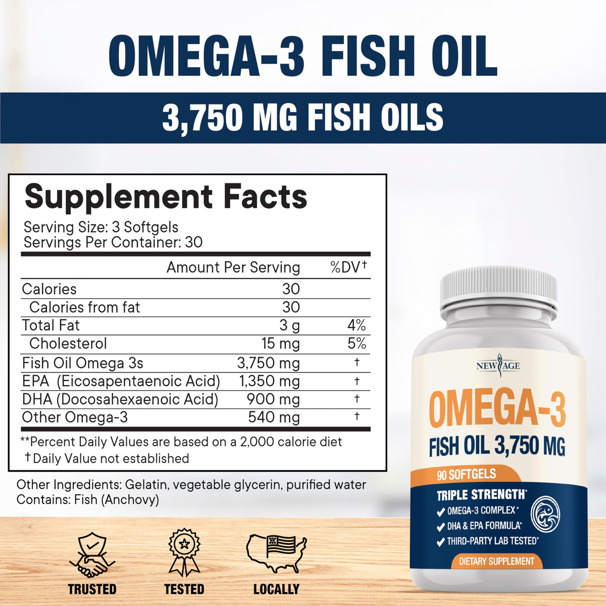 Triple Strength Omega 3 Fish Oil 3750 mg EPA & DHA 180 Count M234